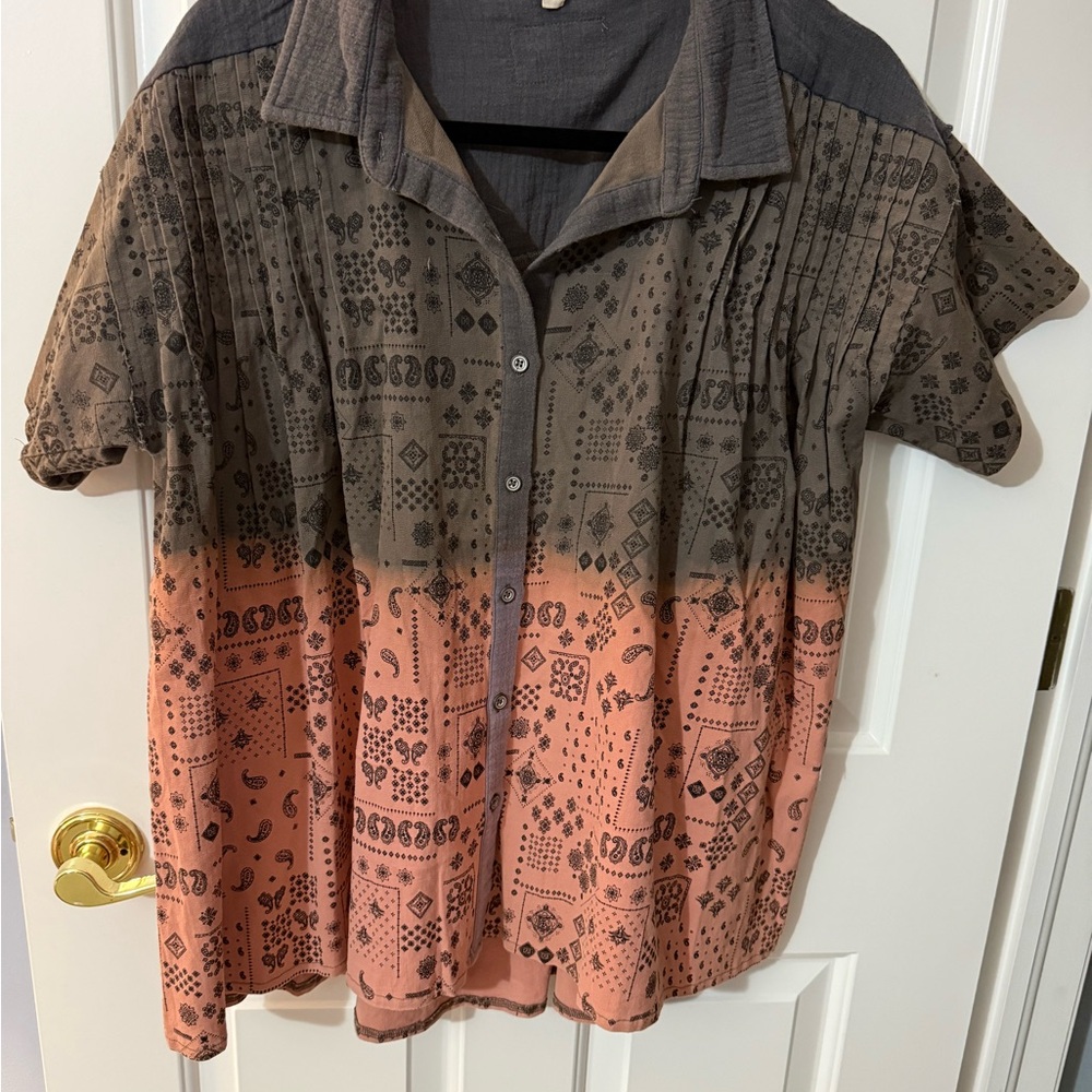 POL Brown and Pink Boxy Button Down Shirt